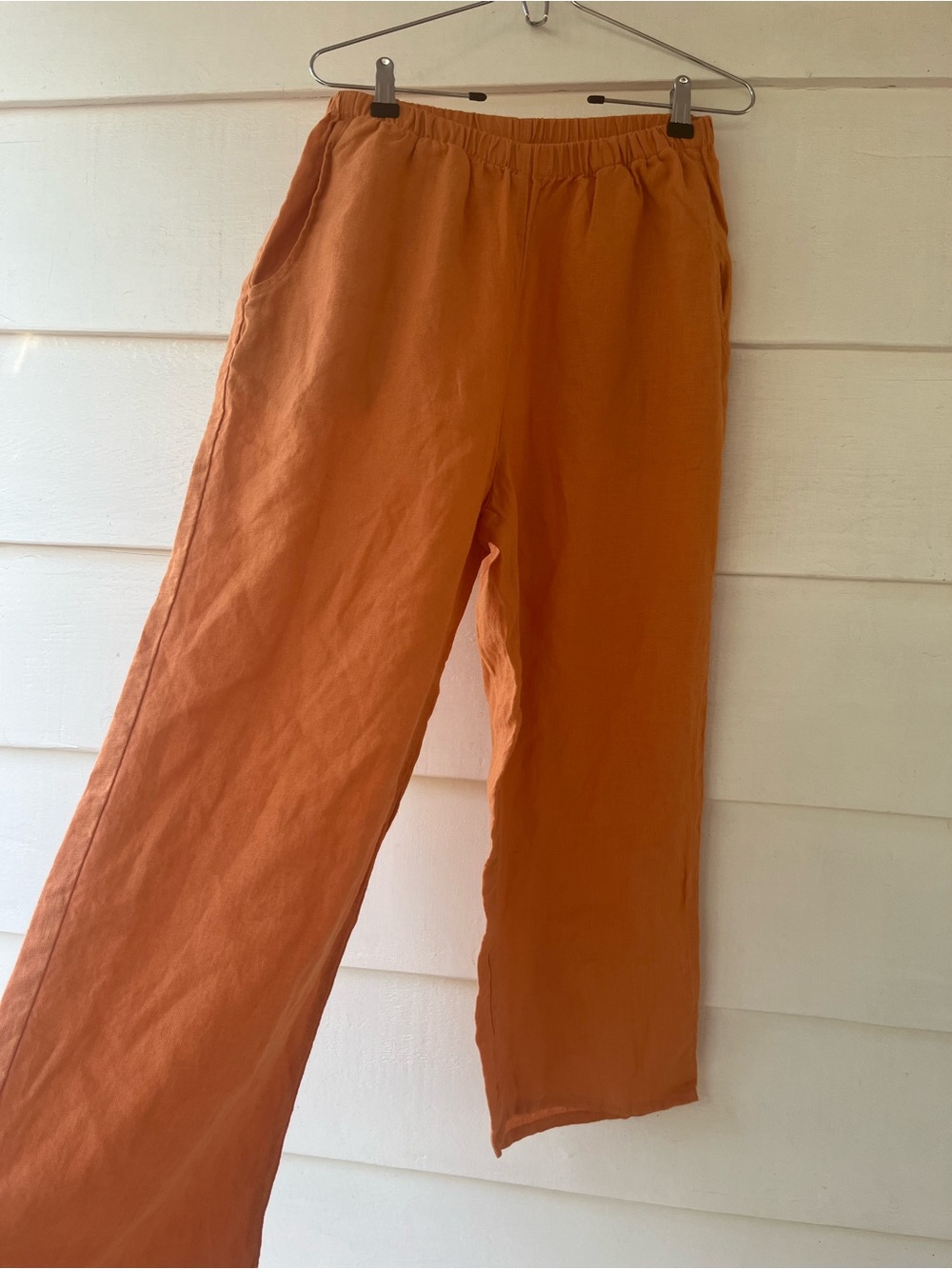 Flax Womens Elastic-Waist Linen Pants Orange 100% Linen S